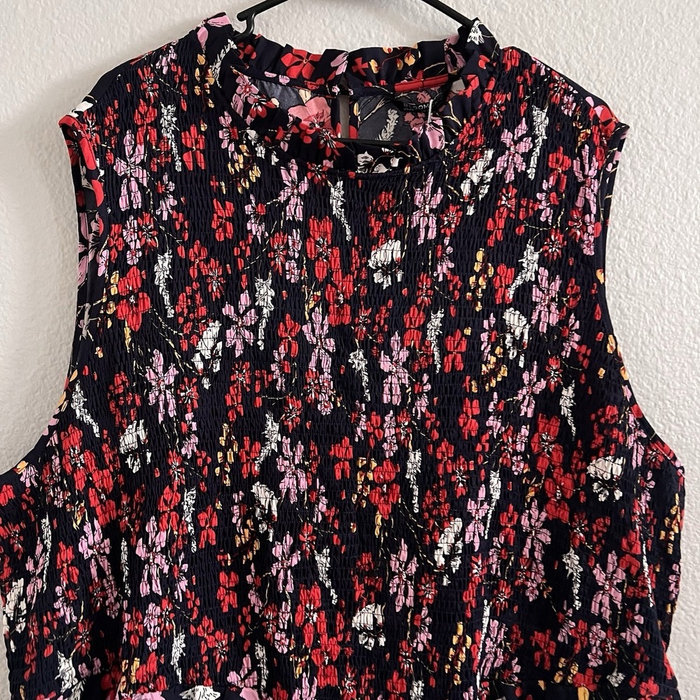 Bloom Chic Sz 28 Dress Midi Floral Mock Neck Sleeveless New Smocked - Picture 8 of 9